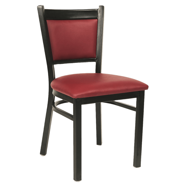 Black Metal Chair with Burgundy Padded Vinyl Seat and Back