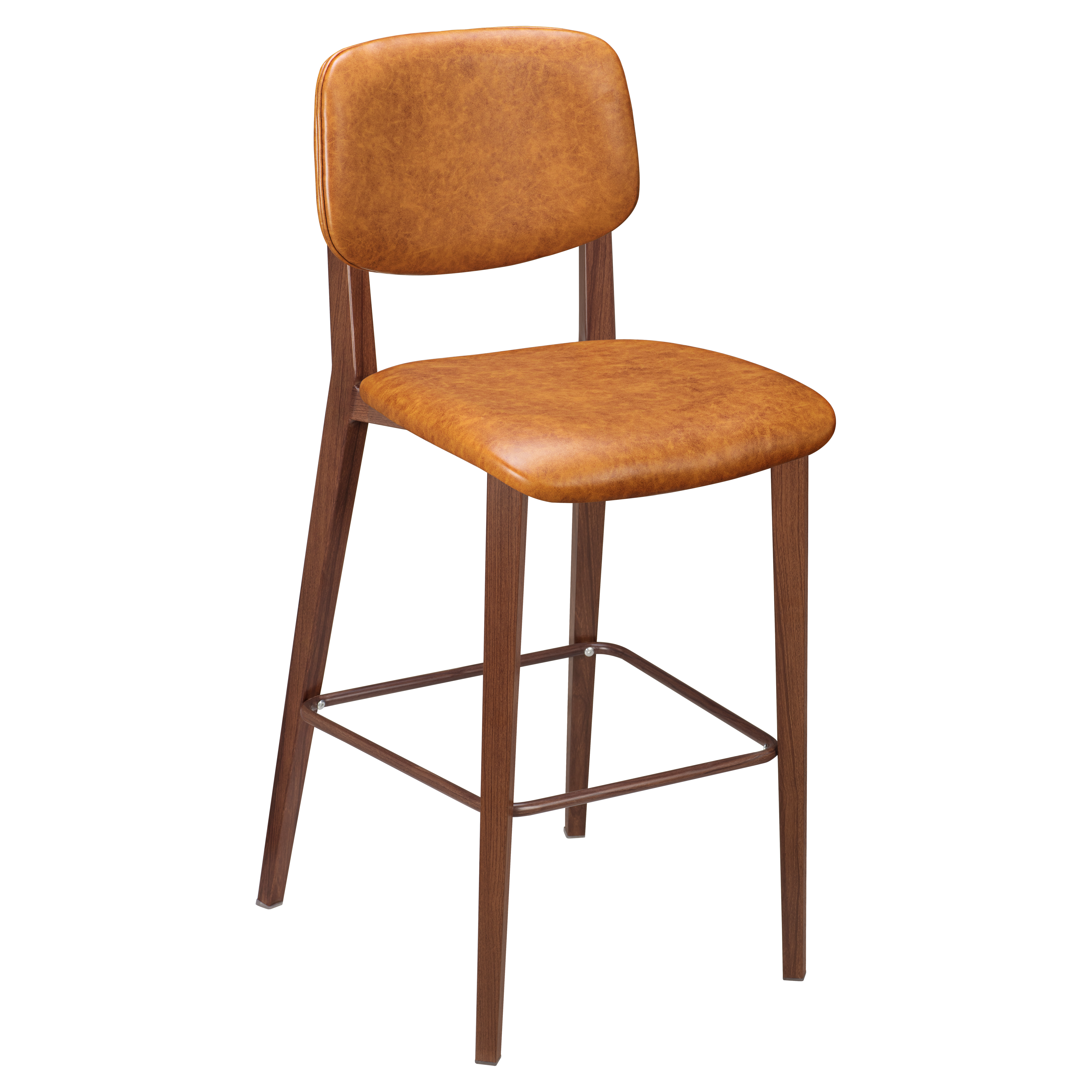 Enzo Wood Grain Metal Bar Stool with Padded Back