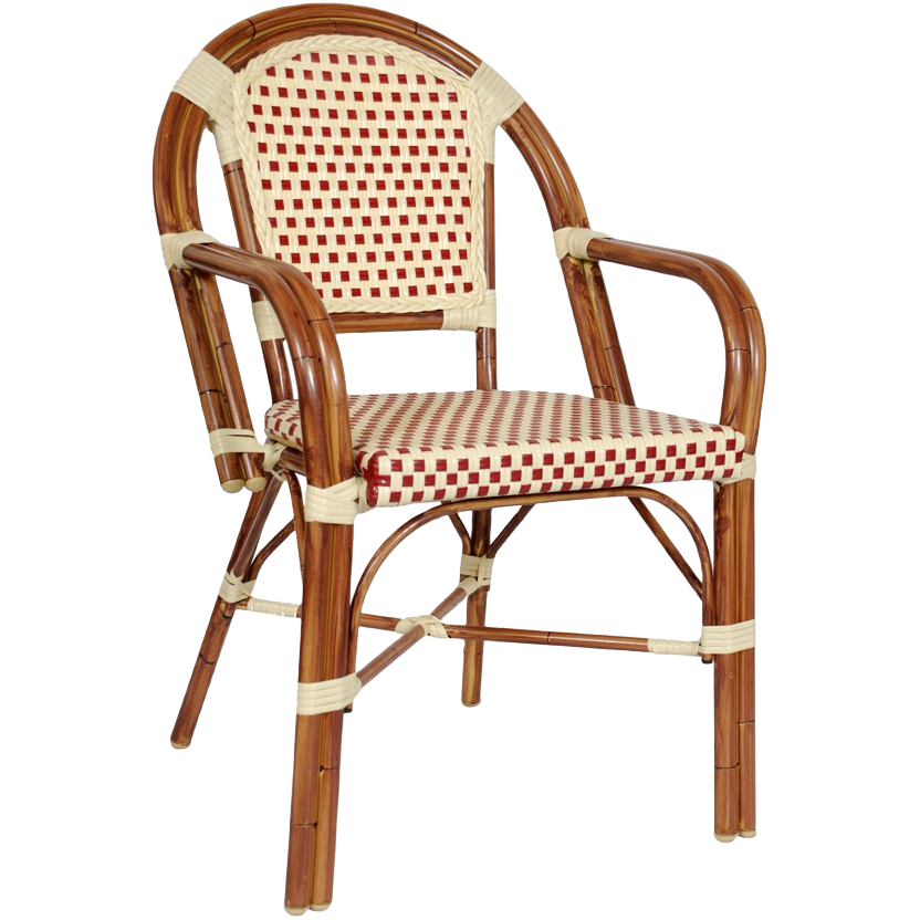 Aluminum Bamboo Cane Arm Chair With Cream And Red Rattan - Aluminum Bamboo Outdoor Furniture