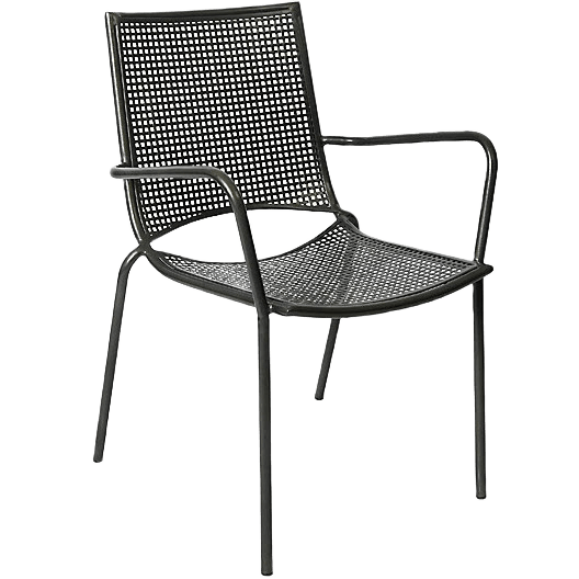 Stackable Metal Restaurant Patio Arm Chair With Iron Mesh Seat Back In Black Finish - Black Wire Mesh Outdoor Furniture