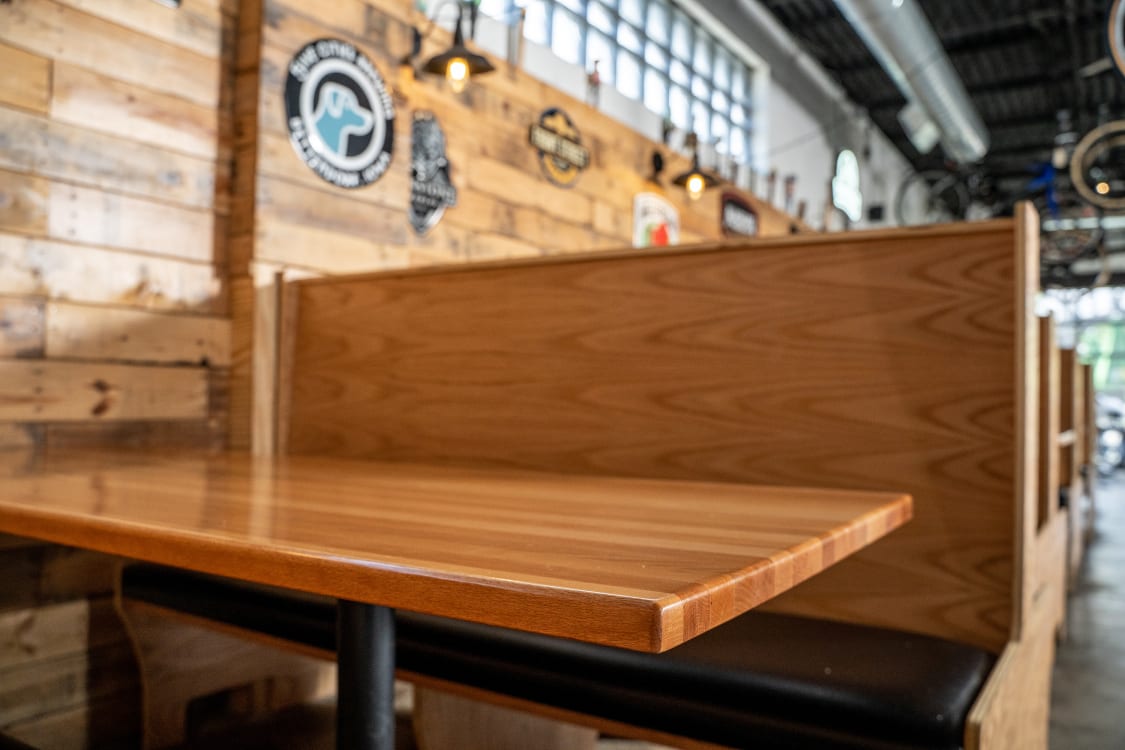 restaurant wood tables on location