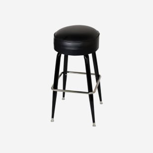Black Backless Swivel Bar Stool with Footrest  and Black Vinyl Padded Seat