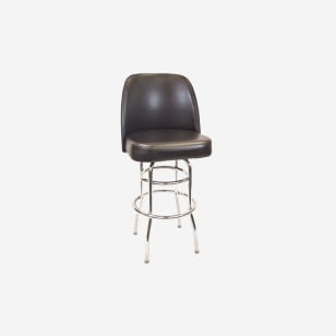 Chrome Swivel Bar Stool with a Double Ring Frame and Black Vinyl Bucket Padded Seat - Extra Large Seat