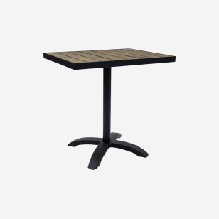 Black Aluminum Patio Table with Dark Walnut Plastic Teak
