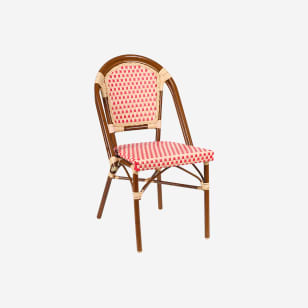 Aluminum Bamboo Patio Chair With Red and Cream Rattan
