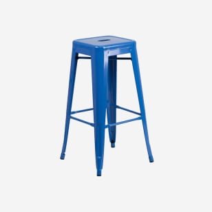 Backless Blue Bistro Style Metal Bar Stool
