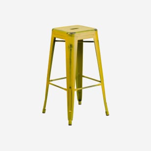 Backless Distressed Yellow Bistro Style Bar Stool