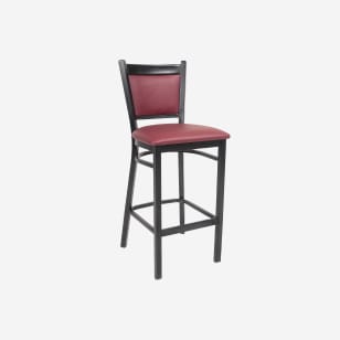 Black Metal Bar Stool with Burgundy Padded Vinyl Seat and Back