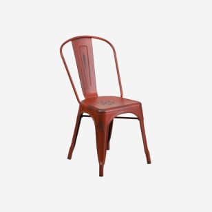 Distressed Red Bistro Style Metal Chair