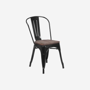 Bistro Style Black Metal Chair with Walnut Wood Seat