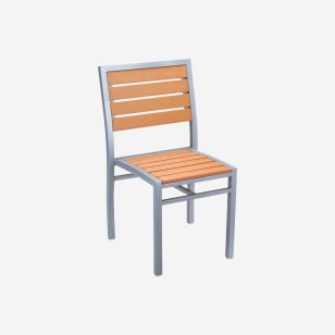 Grey Heavy Duty Patio Chair with Faux Teak in Natural Finish