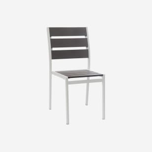 White Aluminum Restaurant Patio Chair with Grey Plastic Teak