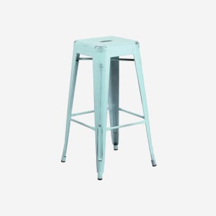 Backless Distressed Ice Blue Bistro  Bar Stool