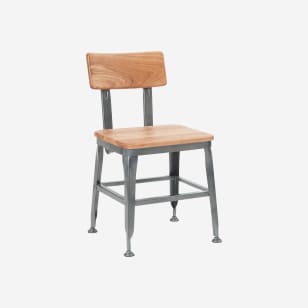 Dark Grey Industrial Style Metal Chair in Natural Wood Back and Natural Wood Seat 
