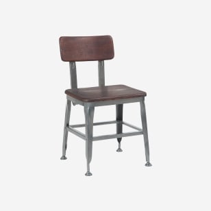 Dark Grey Industrial Style Metal Chair in Dark Walnut Wood Back and Seat 