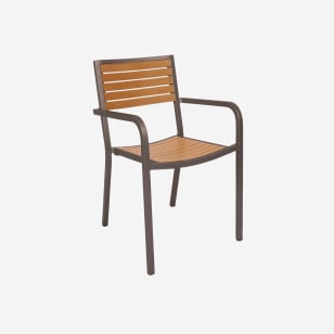 Aluminum Rustic Look Patio Arm Chair with Plastic Teak in Natural Finish